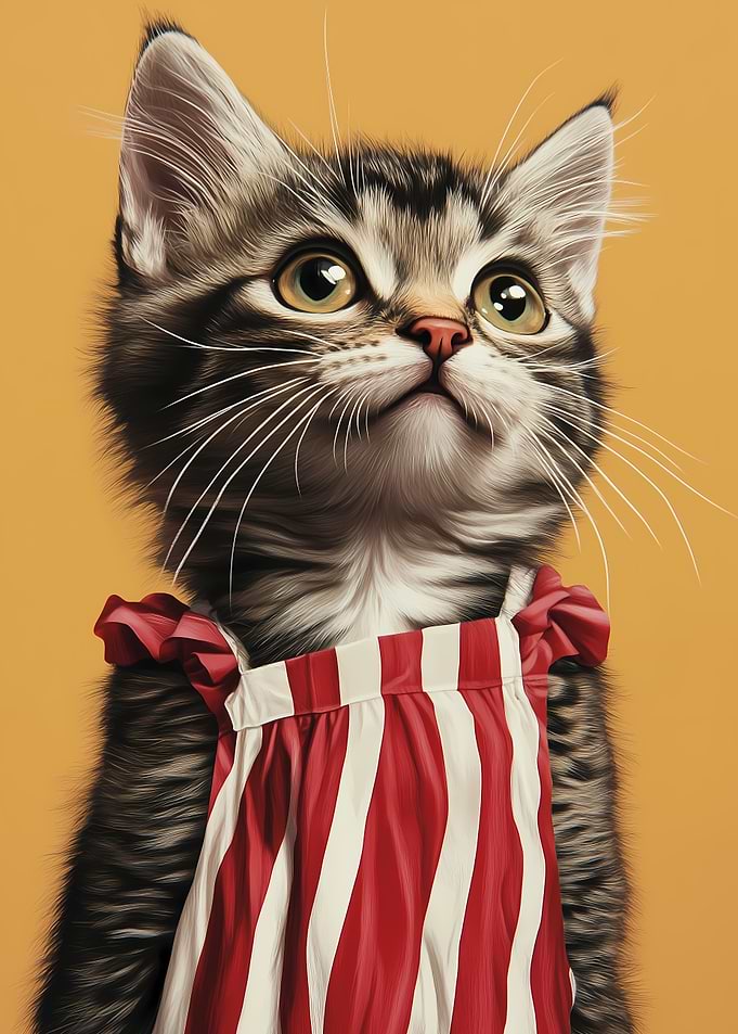 Cute Kitten in Striped Dress