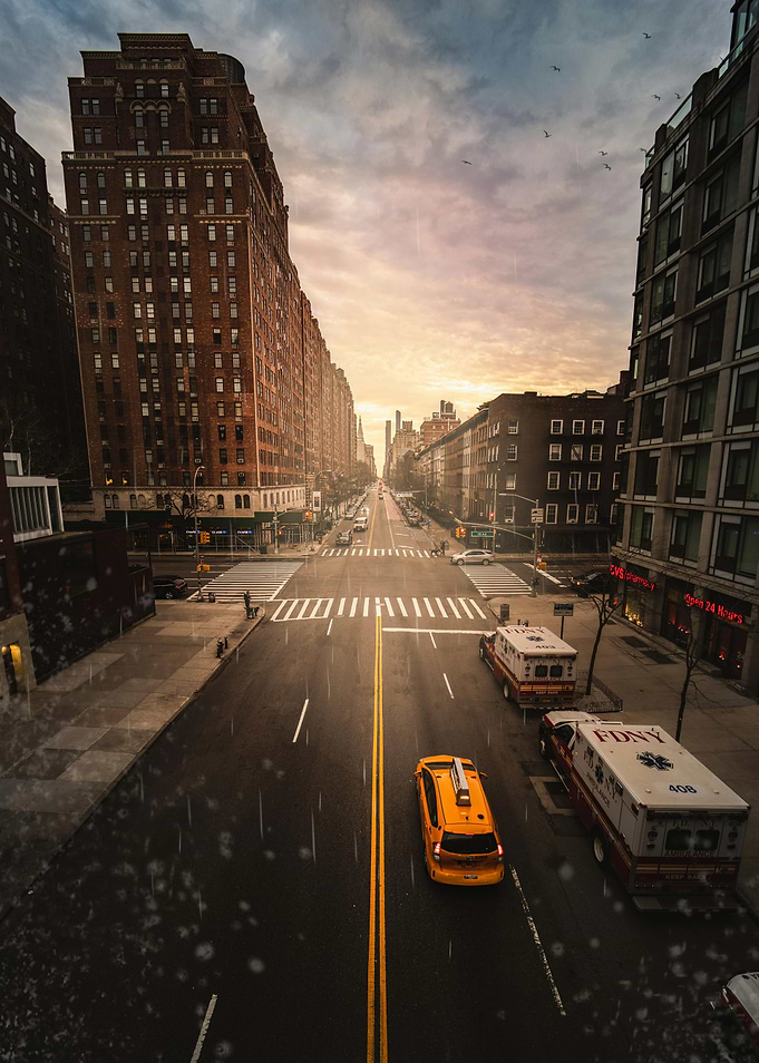 Ambulance New York Rainy City Street