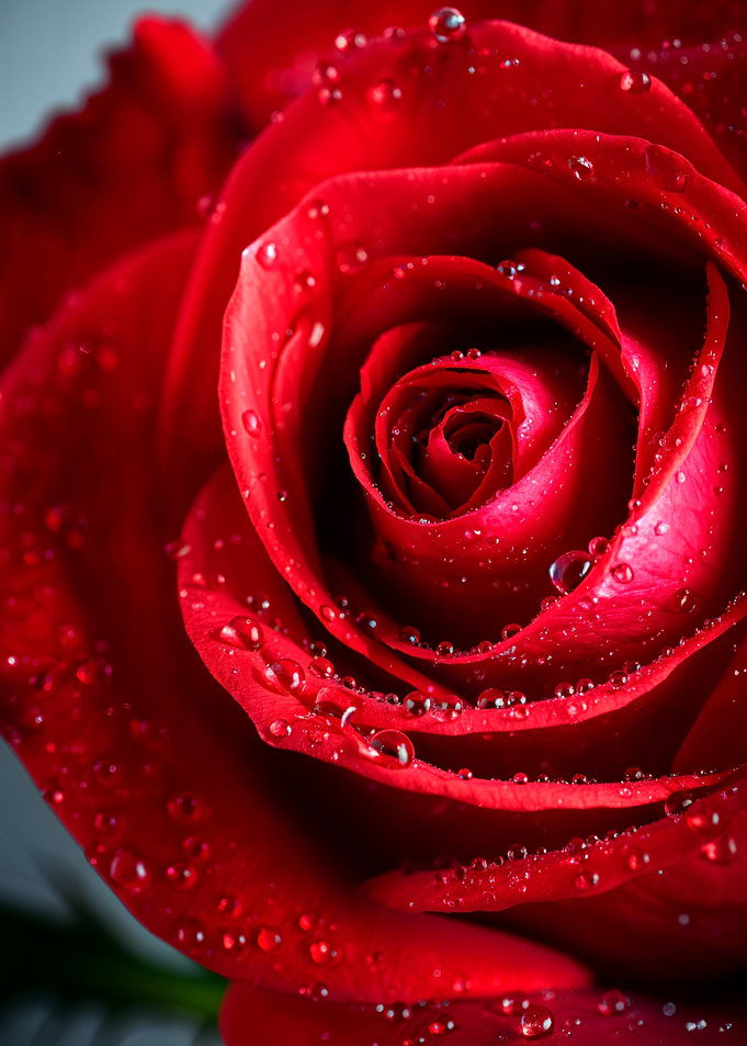 Red Rose with Dew Drops