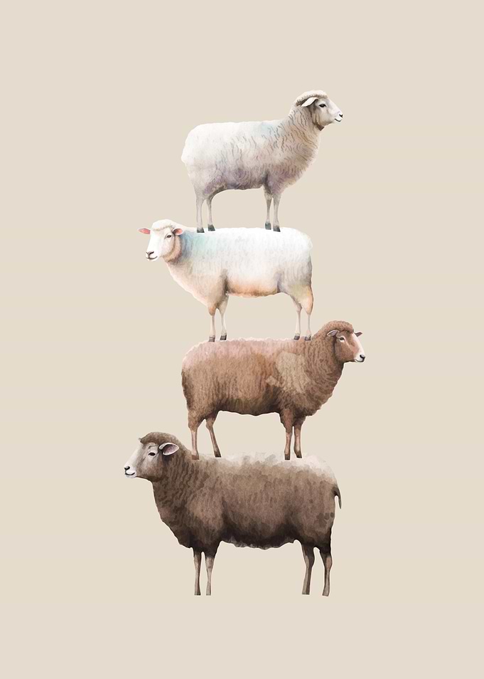 Stack of Sheep Watercolor