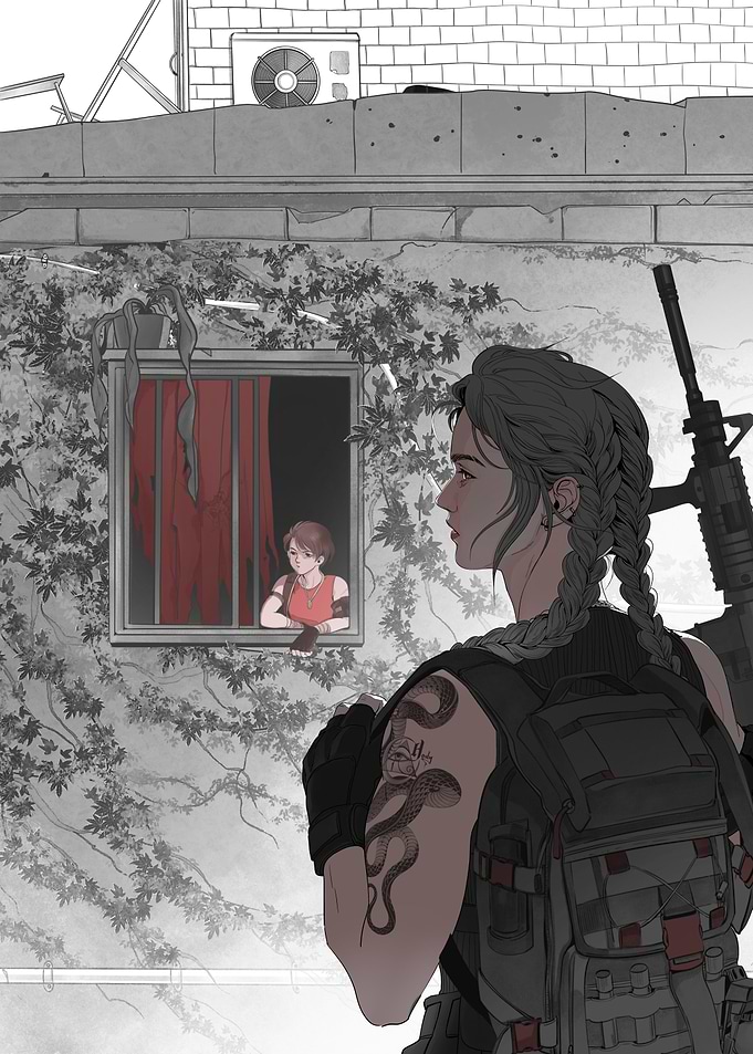 Soldier in front of the window