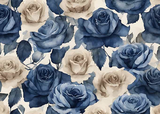 Blue and Beige Roses Watercolor