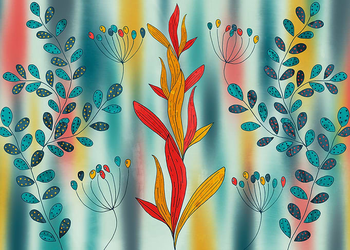 Floral Pattern with Teal Leaves