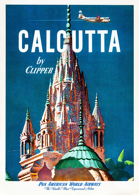 Calcutta by Clipper Travel Poster — retro travel art printed on metal