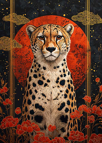 Cheetah in Red Moon