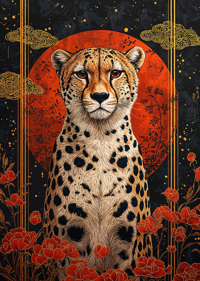 Cheetah in Red Moon