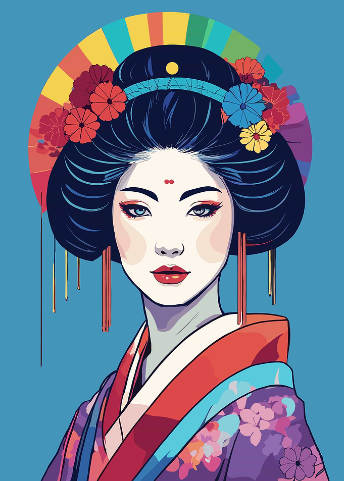 Geisha with Rainbow Fan