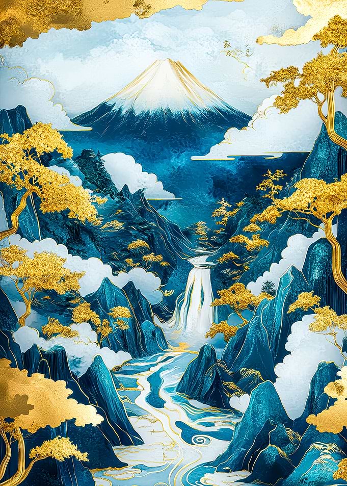 Mount Fuji Gold And Azure Art