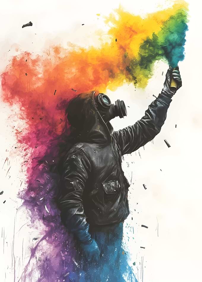 Gas Mask and Colorful Smoke