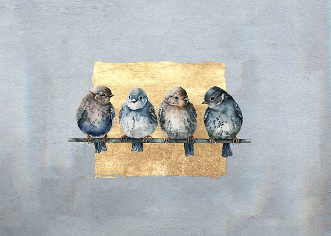 Four Bluebirds on Branch