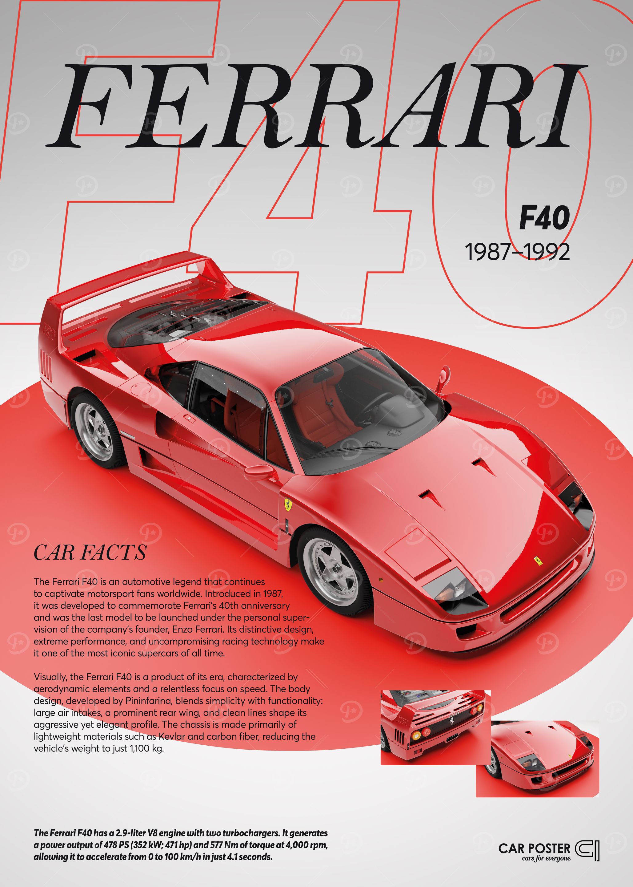 Car Poster - Ferrari F40 - Red