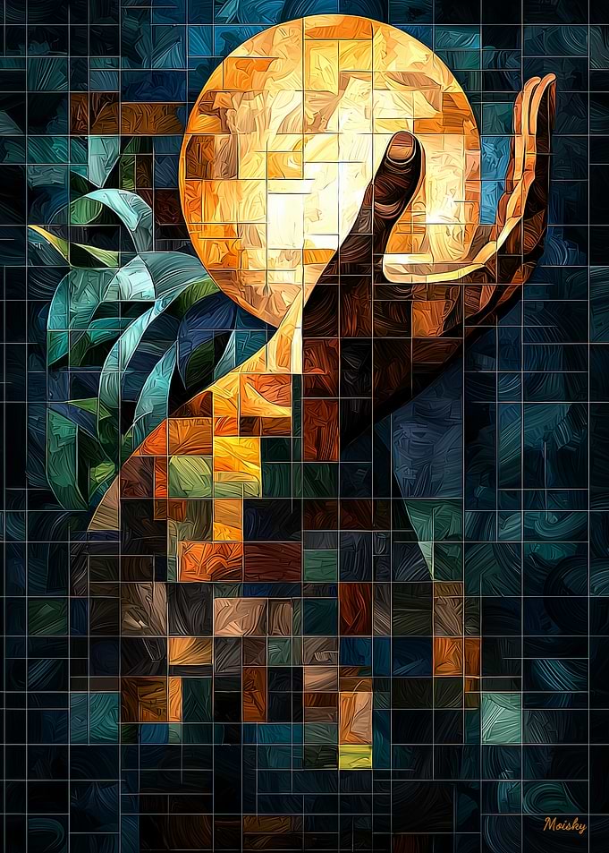 Hand of Light Stained Glass Surreal Artwork