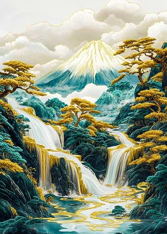 Mount Fuji Celestial Gold And Blue Art