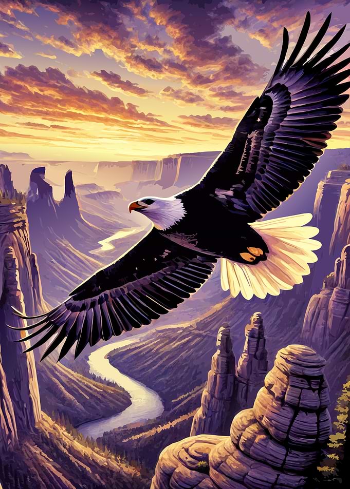 Bald Eagle Soaring Over Canyon