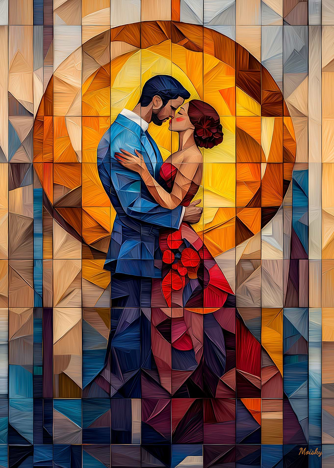 The Kiss Stained Glass Mosaic Artwork