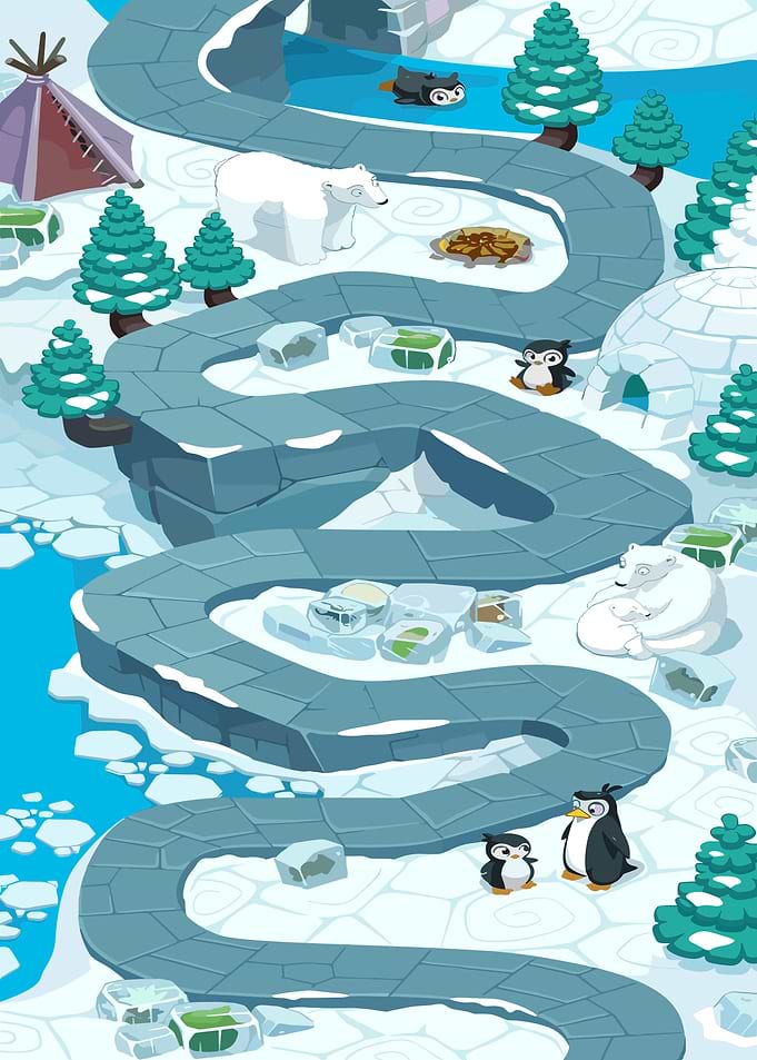 Arctic Landscape with Penguins and Polar Bears