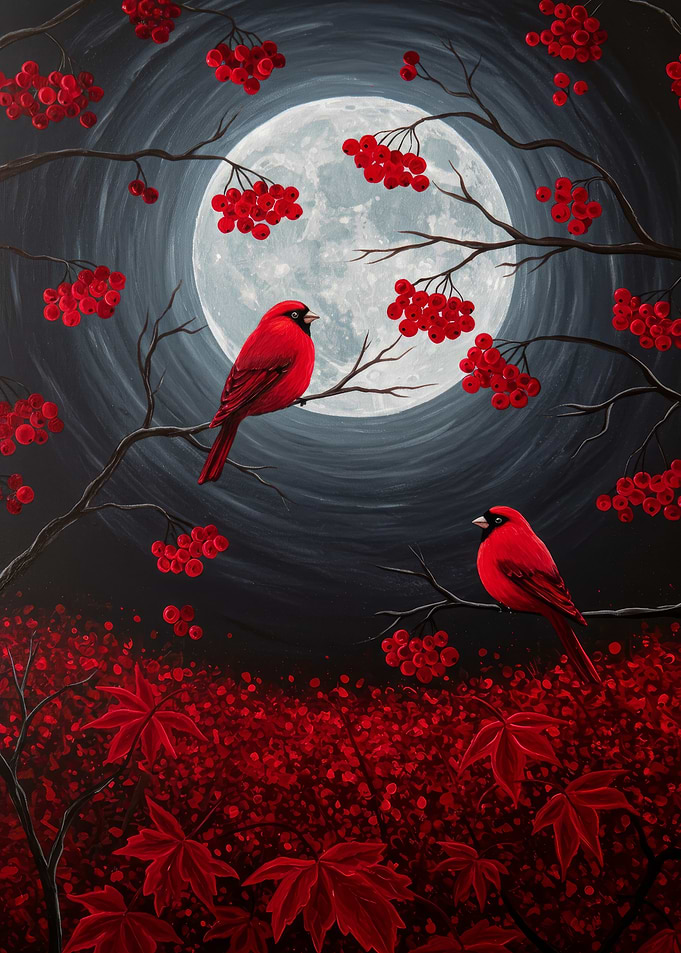 Cardinal Love Under the Moon