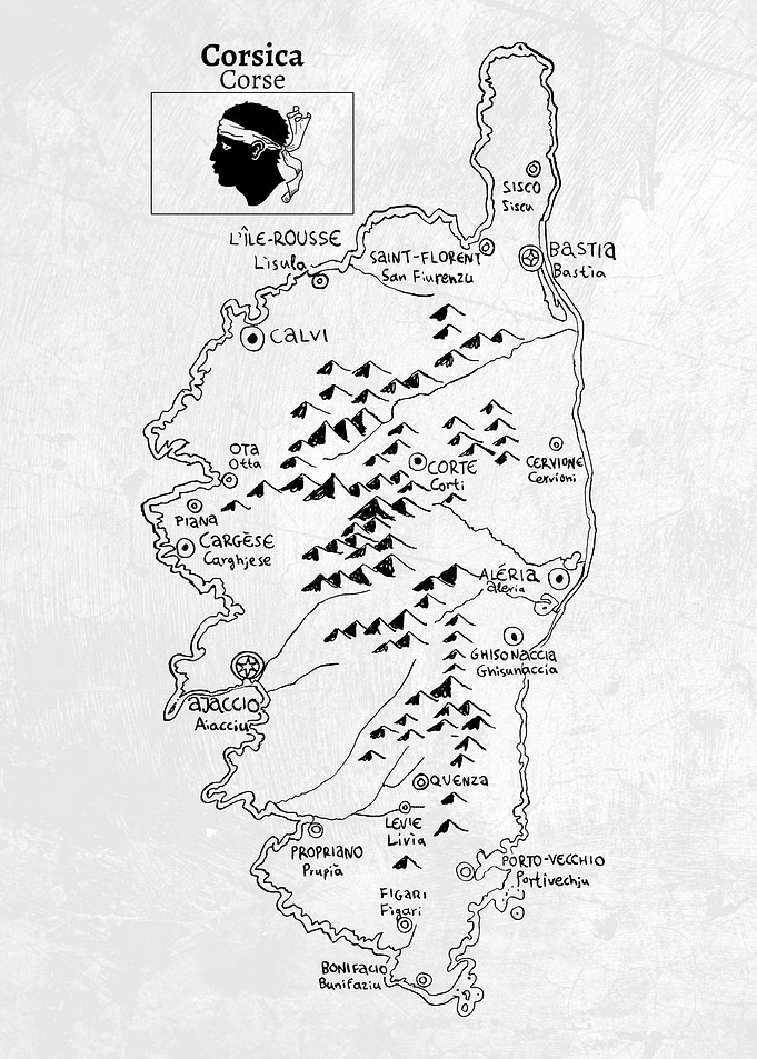 Handdrawn Map of Corsica
