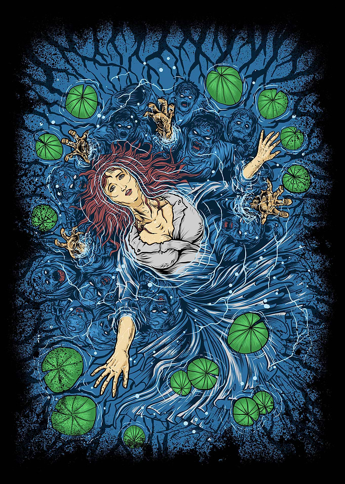 Woman Surrounded by Zombies