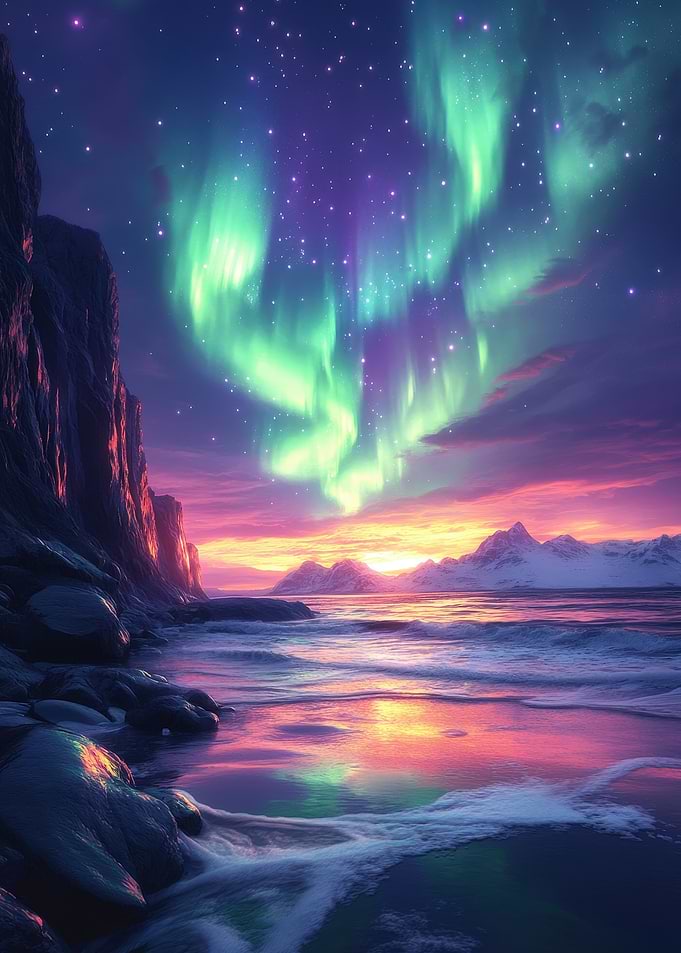 Aurora Borealis Over Mountains