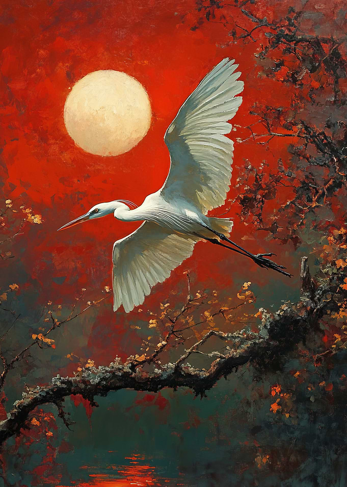 White Heron in Flight