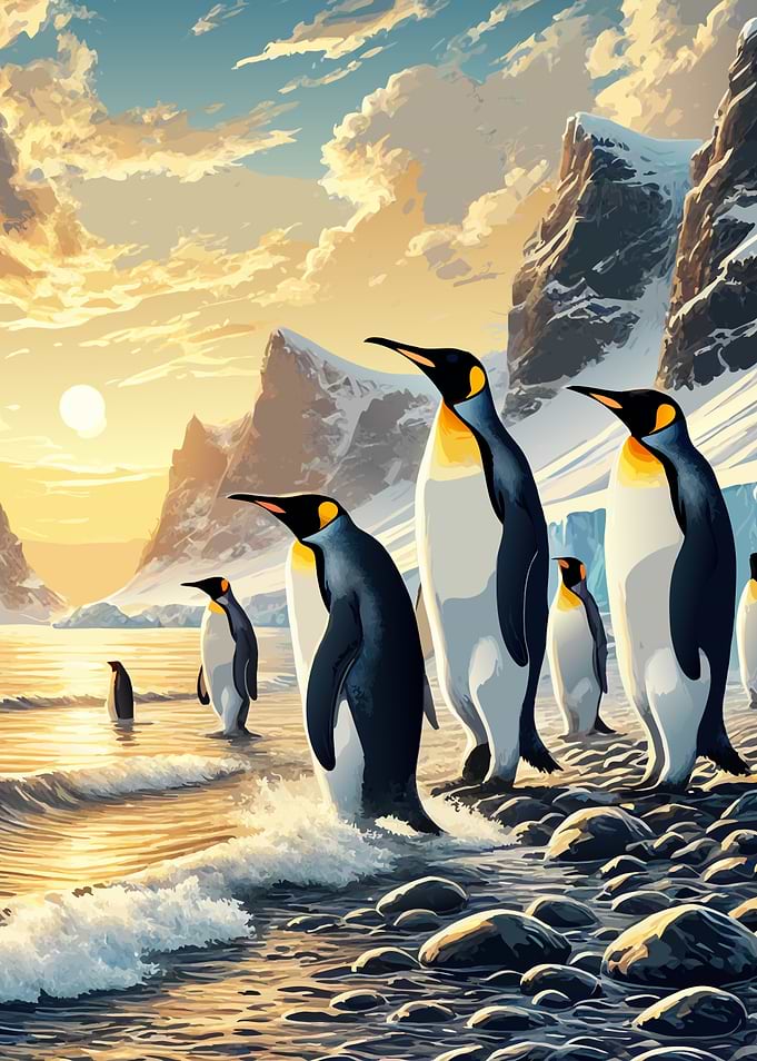 Penguins at Sunset