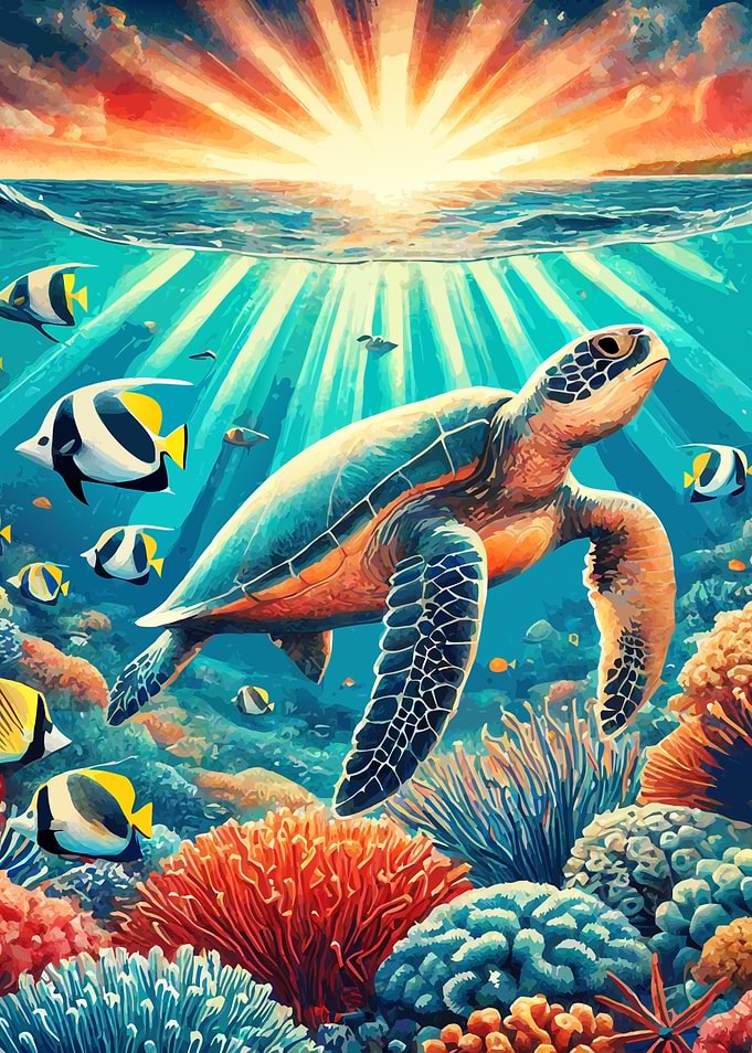 Sea Turtle Sunset Illustration