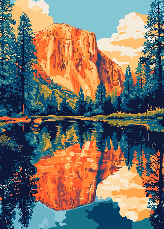 Yosemite Sunset Reflections Illustration