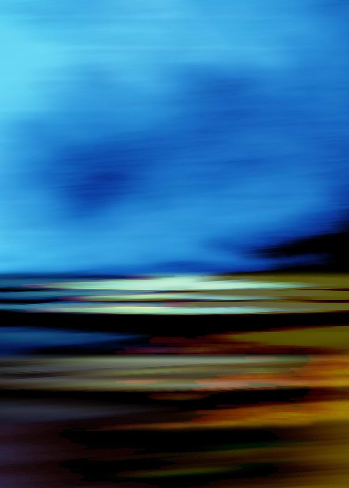 Abstract Landscape Ocean coast beach sky landscape in blue-brown-green colors