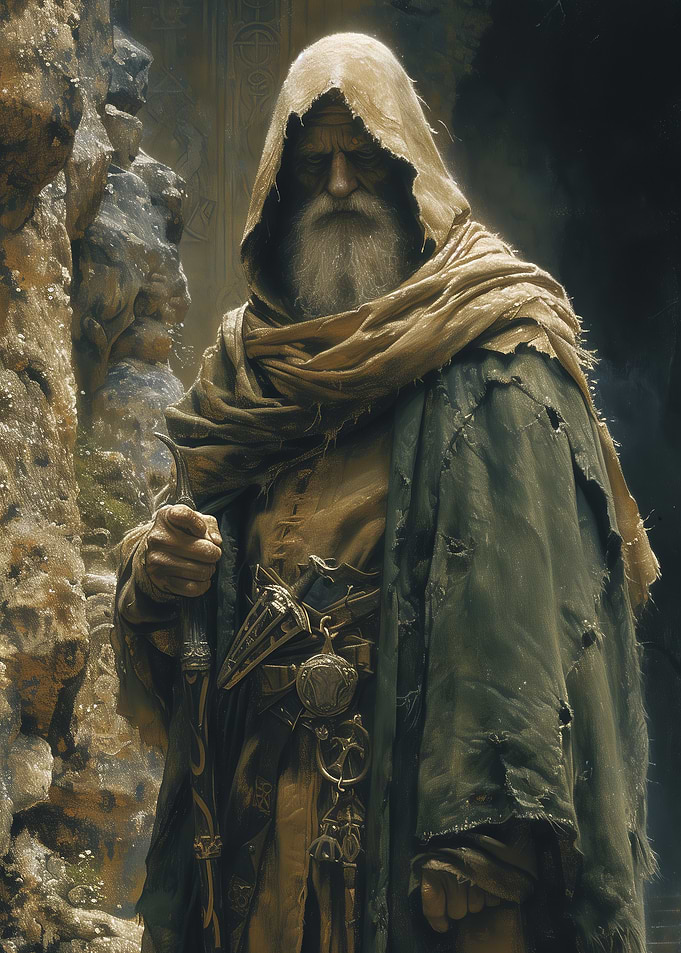 Elderly Man in Hooded Robe