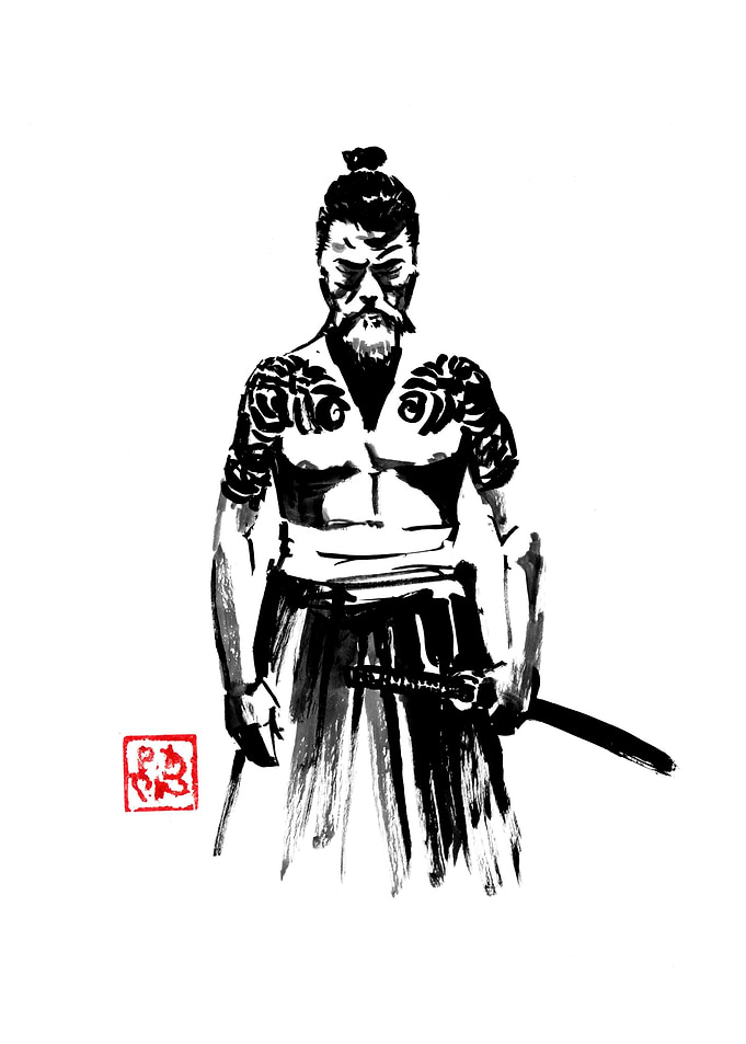 Samurai Warrior Ink Painting
