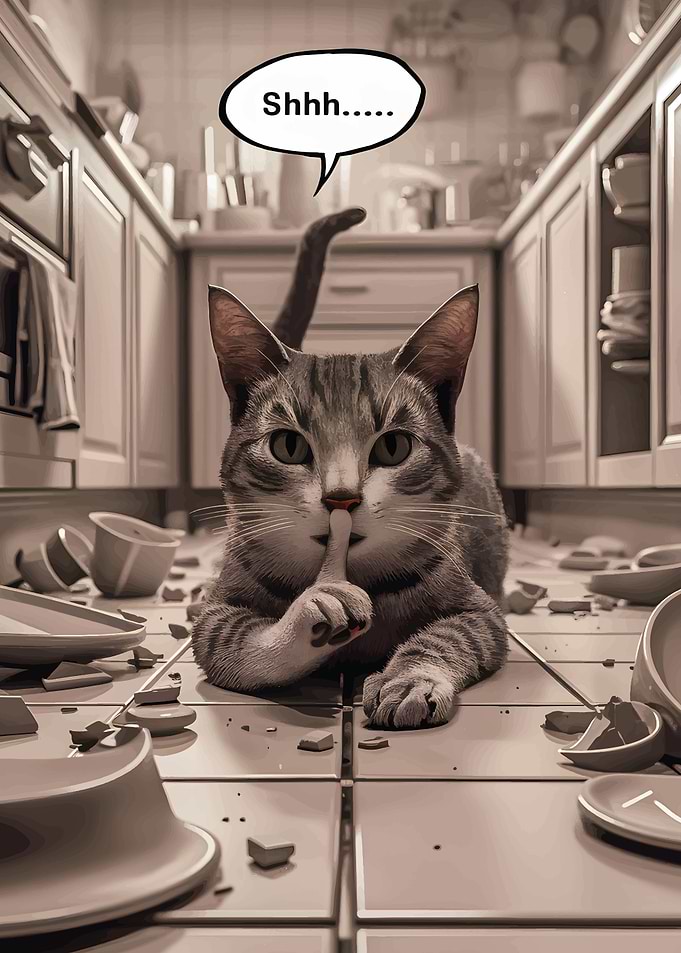 Cat in Kitchen Mischief