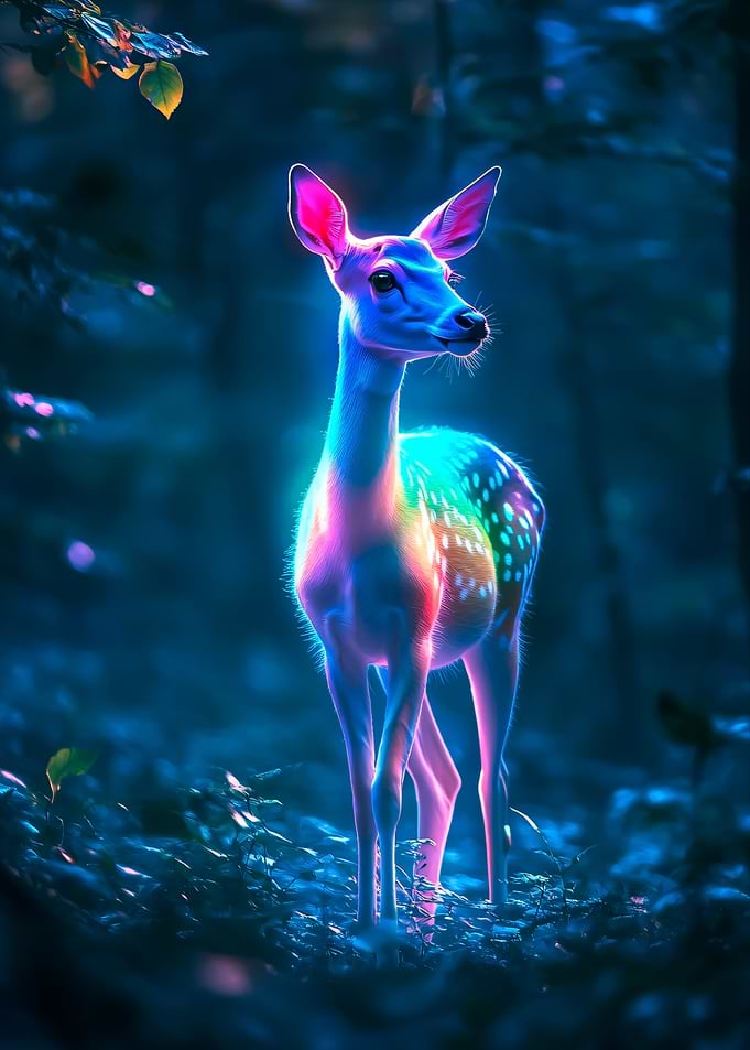 Neon Deer in Forest