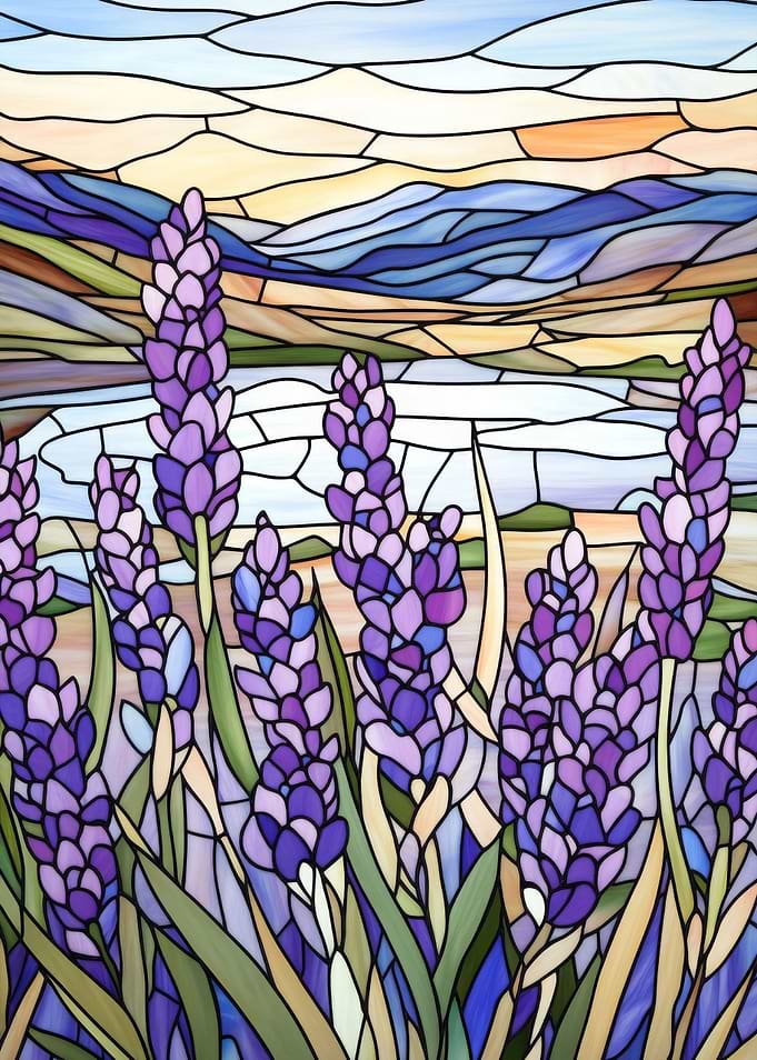 Stained Glass Lavender Field