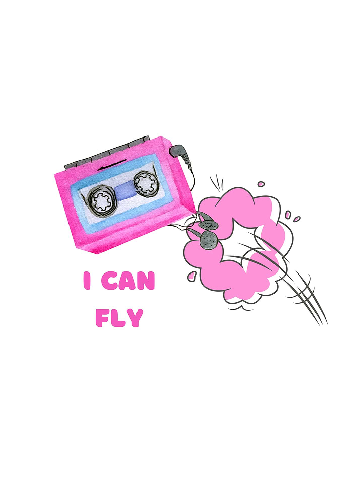 Pink Cassette Tape Flying