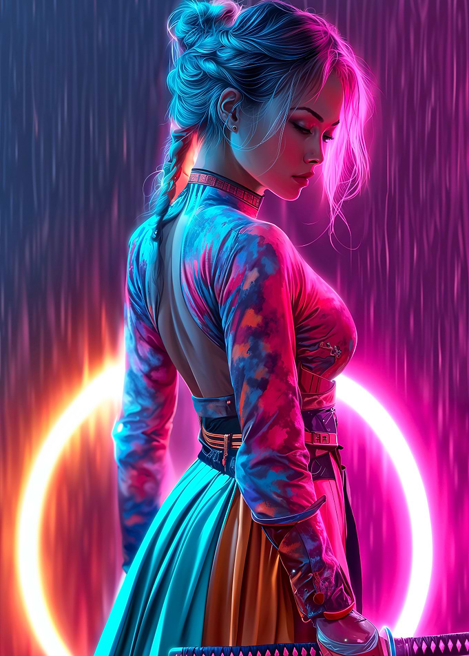 Cyberpunk Woman with Katana
