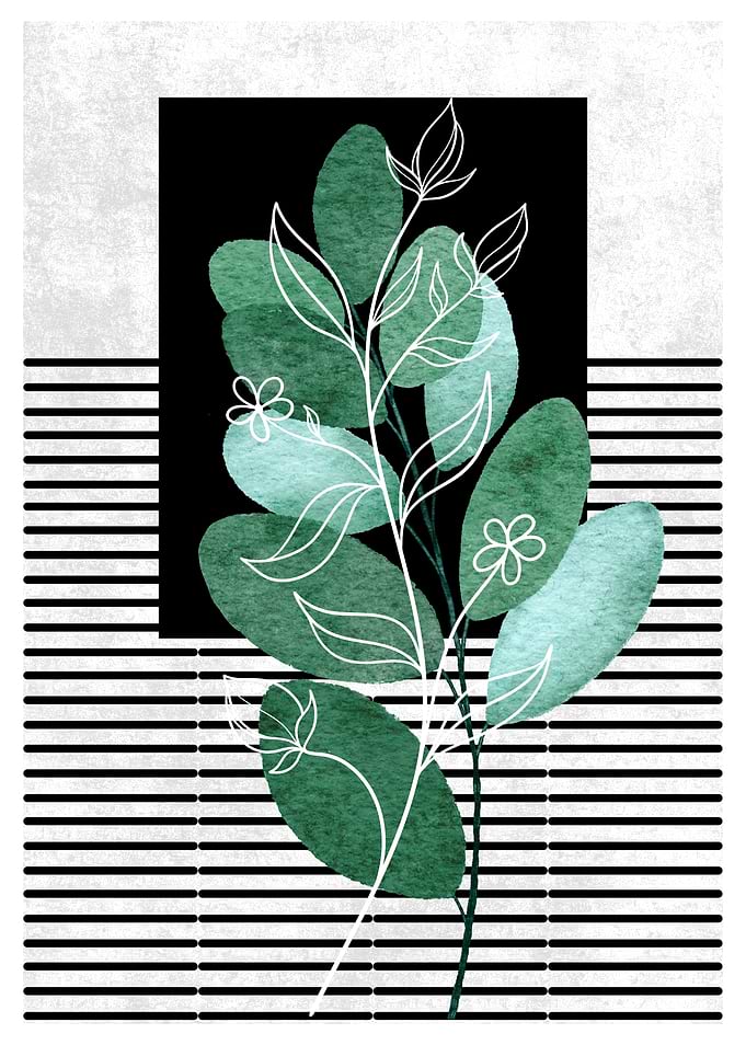 Green Branch Watercolor Art