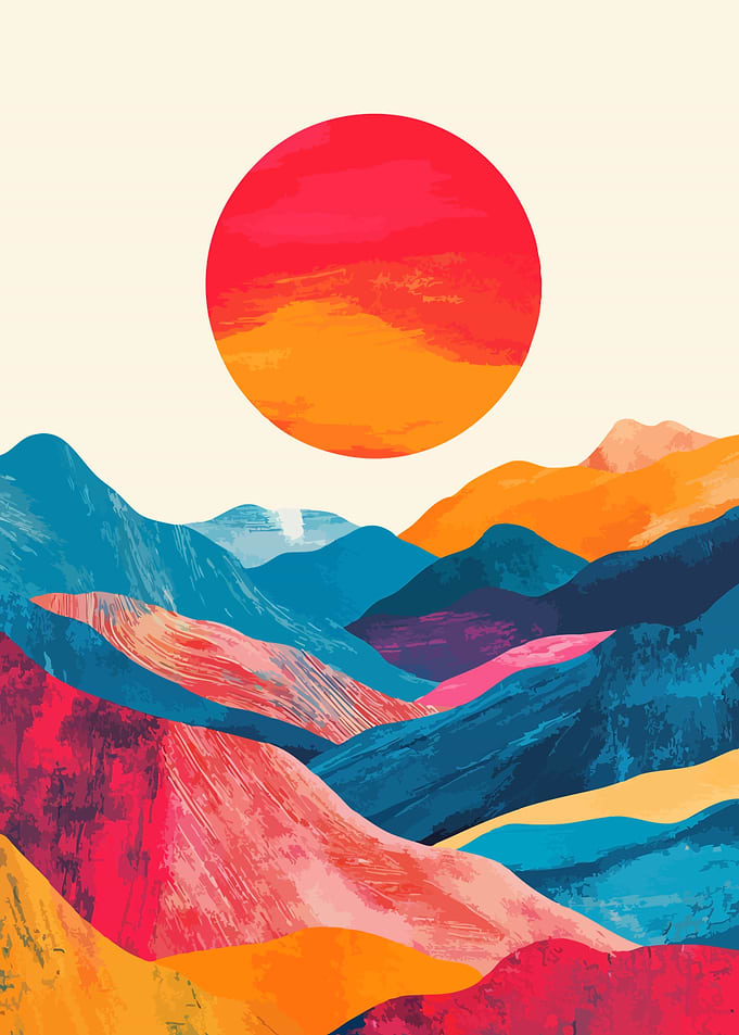 Minimalist Sunset Mountains Art
