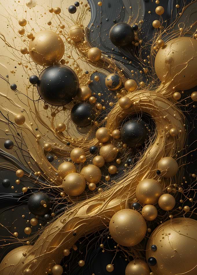 Abstract Gold and Black Spheres