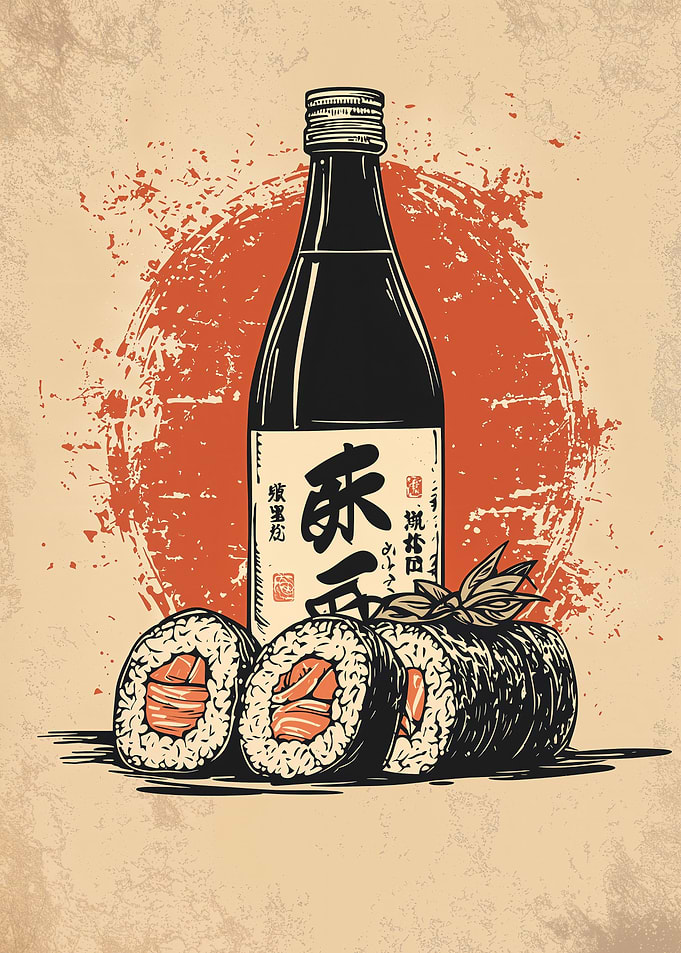 Sake and Sushi Illustration
