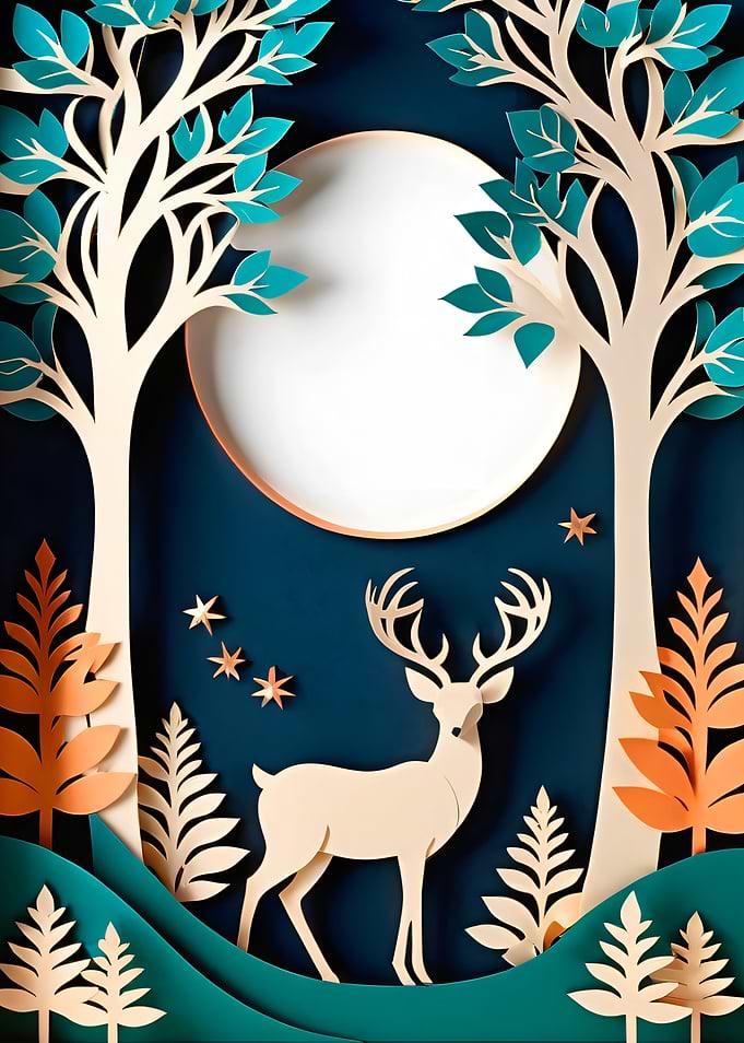 Papercut Deer in Forest