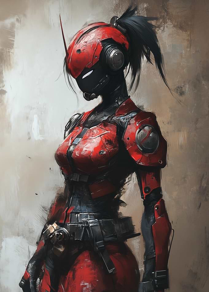 Red Armored Female Cyborg