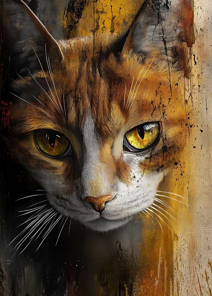 Cat Portrait with Abstract Background