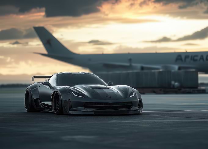 Black Corvette at Sunset