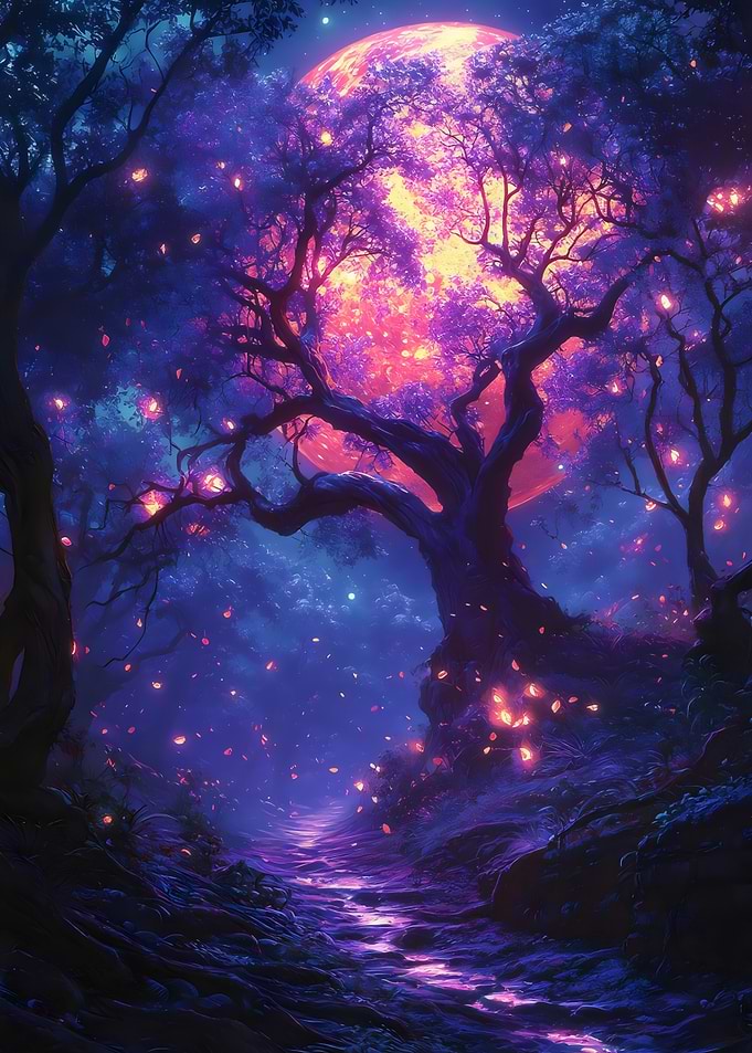 Neon Moonlit Forest