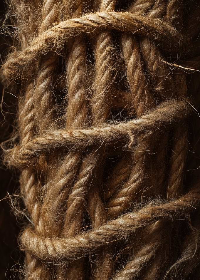 Close-up of Twisted Jute Twine Rope