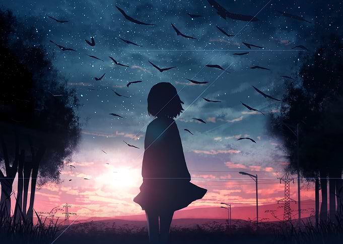 Anime Girl Silhouette Sunset