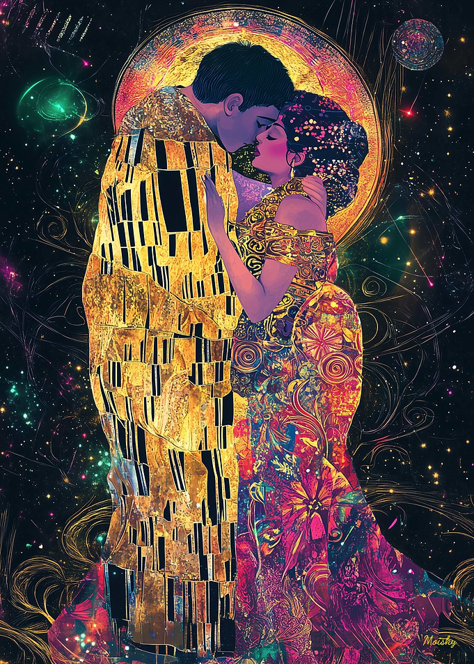 The Kiss Celestial Fantasy Art Nouveau