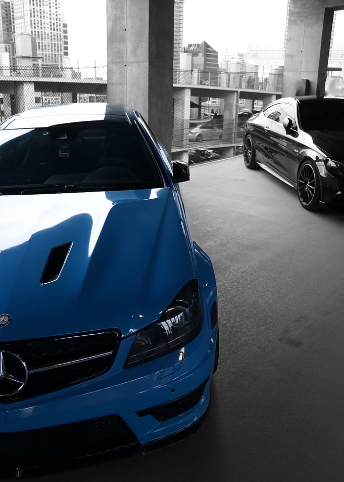 Blue Mercedes-Benz C63 AMG