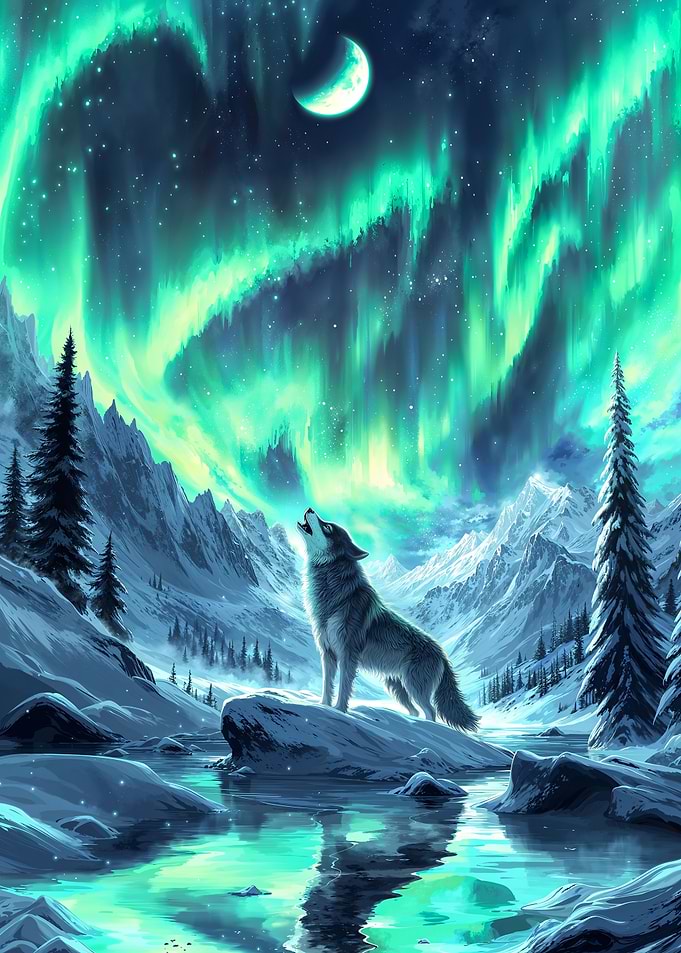 Nordic Wolf Aurora Borealis